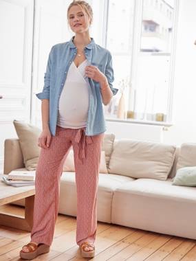 Maternity-Trousers-Printed Fluid Wide-Leg Trousers, for Maternity