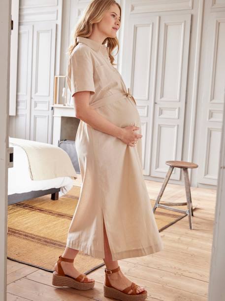 Robe longue saharienne de grossesse et d'allaitement gris perle - vertbaudet enfant 