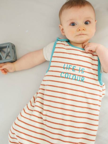 Summer Special Baby Sleeping Bag in Terry Cloth, Summer Dreams striped brown+striped green+striped navy blue - vertbaudet enfant 