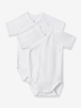 Baby-Bodysuits-Pack of 2 Short Sleeve Bodysuits for Newborn Babies, by Petit Bateau