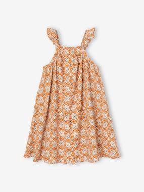 -Dress with Frilly Straps & Ethnic Print for Girls