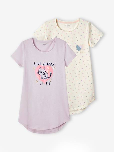 Pack of 2 Nighties with Hearts soft lilac - vertbaudet enfant 