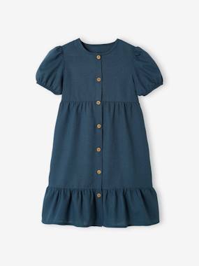 Buttoned Dress in Cotton/Linen for Girls  - vertbaudet enfant