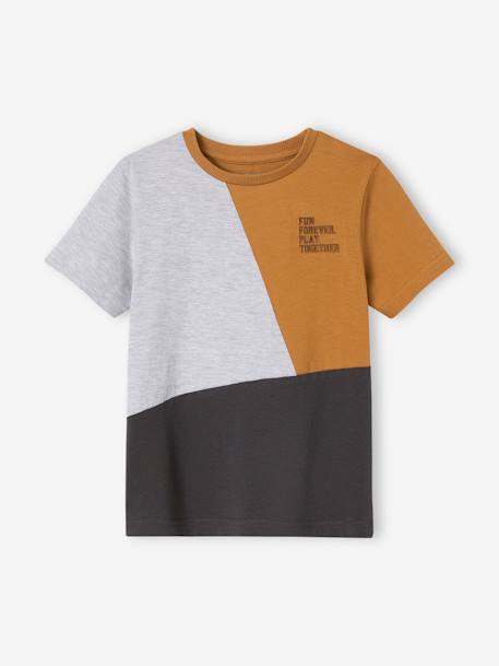 Colourblock Sports T-Shirt for Boys marl grey - vertbaudet enfant 