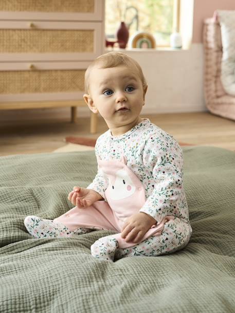 Pyjama bébé en velours avec message ouverture devant beige