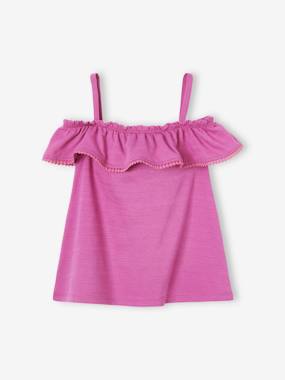 -Ruffled Top in Fancy Fabric with Reliefs, for Girls