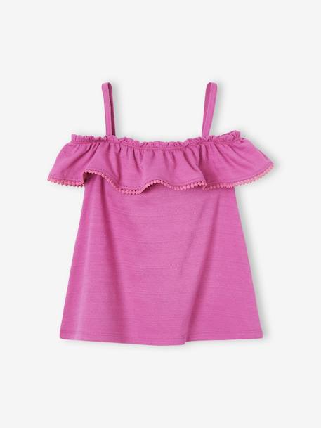 Ruffled Top in Fancy Fabric with Reliefs, for Girls peony pink - vertbaudet enfant 