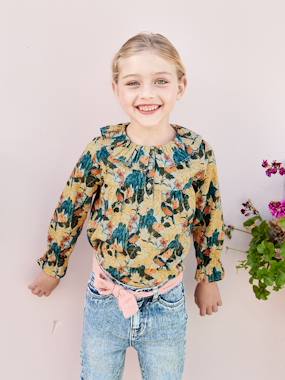 -Blouse with Floral Print, for Girls