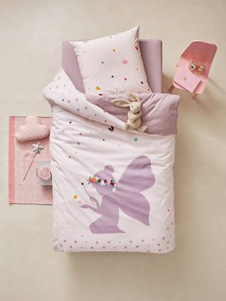 Children's Duvet Cover & Pillowcase Set, Tiny Fairy Theme Light Purple - vertbaudet enfant 