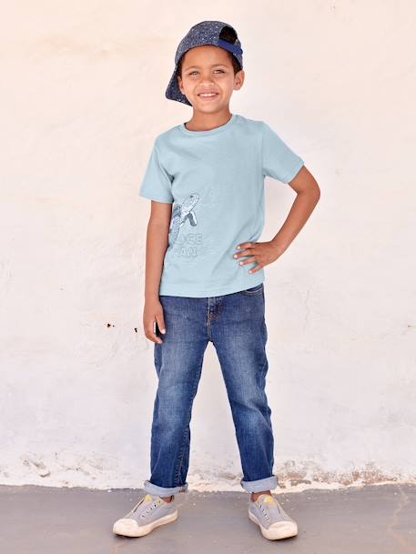 Animal T-Shirt in Organic Cotton for Boys sage green+sky blue - vertbaudet enfant 