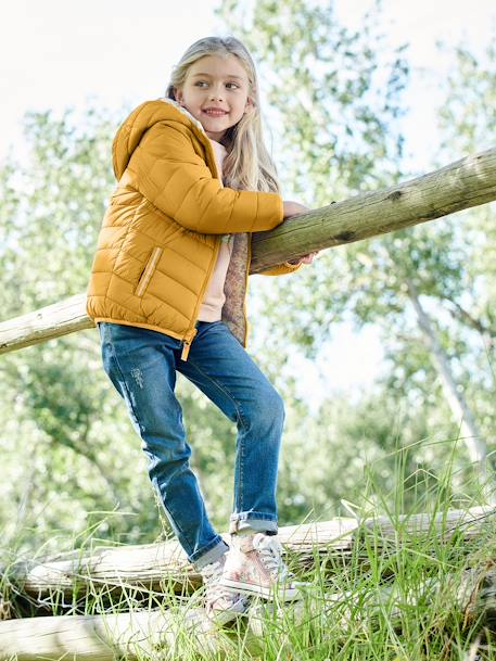 Reversible Lightweight Padded Jacket with Padding in Recycled Polyester, for Girls 6306+GREY DARK ALL OVER PRINTED+night blue+PINK BRIGHT ALL OVER PRINTED - vertbaudet enfant 