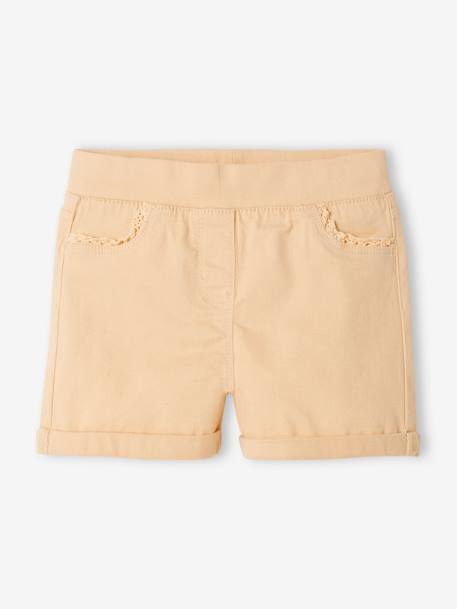 Shorts with Macramé Trim, for Girls GREEN LIGHT SOLID+Red+rosy apricot - vertbaudet enfant 
