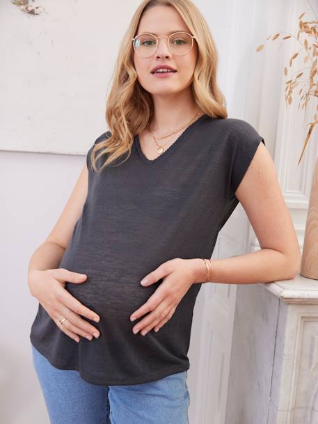 T-shirt col V coton et lin grossesse anthracite+safran - vertbaudet enfant 
