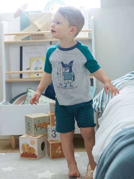 Printed Pyjamas for Boys, Surfing Shark fir green - vertbaudet enfant 