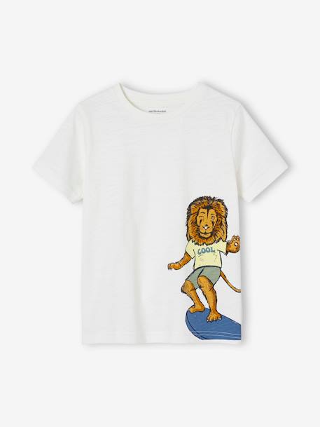Tee-shirt animal ludique garçon blanc+écru+terracotta - vertbaudet enfant 