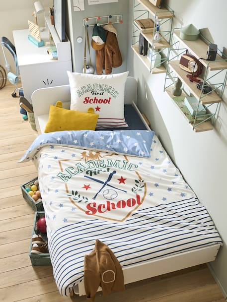 Duvet Cover + Pillowcase Set for Children, Academic WHITE MEDIUM SOLID WITH DESIGN - vertbaudet enfant 