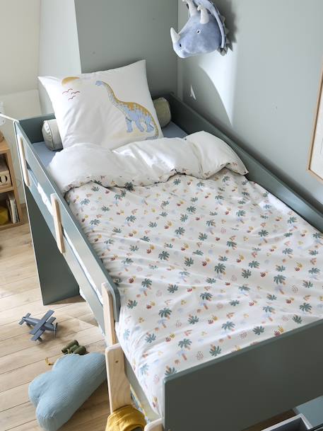 Parure housse de couette enfant et taie d'oreiller JURASSIC CAMP blanc imprimé - vertbaudet enfant 