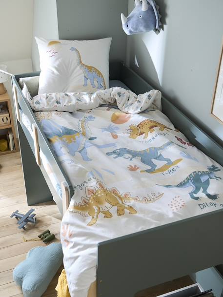 Parure housse de couette enfant et taie d'oreiller JURASSIC CAMP blanc imprimé - vertbaudet enfant 