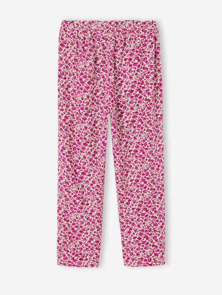 Fluid Cropped Trousers with Floral Print, for Girls ecru+green+rose - vertbaudet enfant 