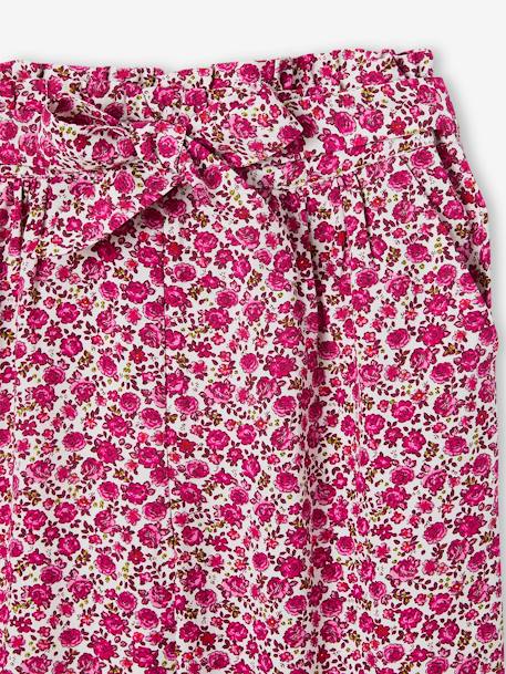 Fluid Cropped Trousers with Floral Print, for Girls ecru+green+GREEN DARK ALL OVER PRINTED+rose - vertbaudet enfant 