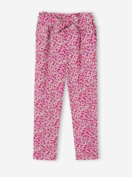 Fluid Cropped Trousers with Floral Print, for Girls ecru+green+GREEN DARK ALL OVER PRINTED+rose - vertbaudet enfant 