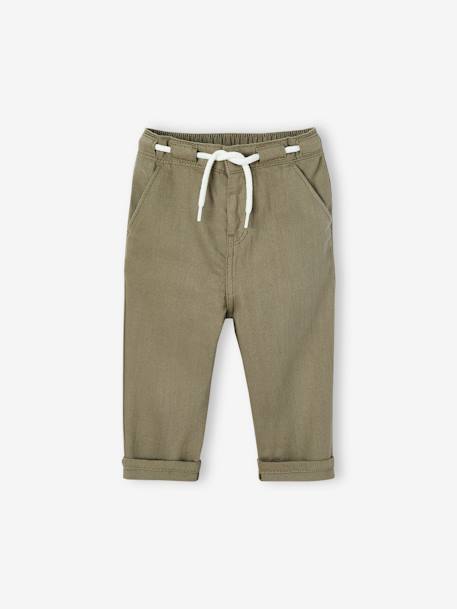 Trousers in Marl-Effect Cotton, for Babies khaki - vertbaudet enfant 