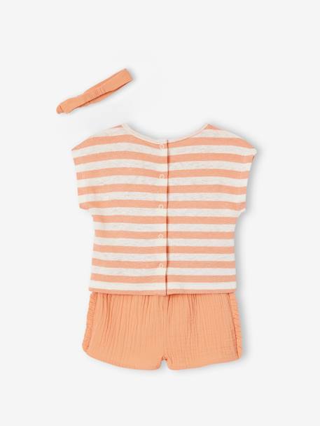 Ensemble bébé short, T-shirt rayé et bandeau orange - vertbaudet enfant 