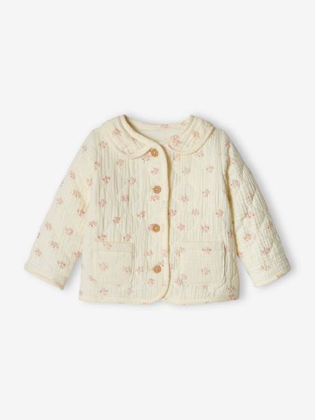 Cotton Gauze Jacket for Babies ecru+printed beige - vertbaudet enfant 