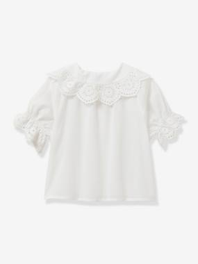Blouse fille avec broderie anglaise - vertbaudet enfant