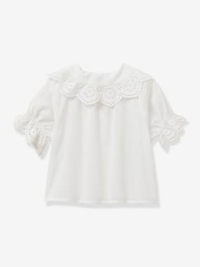 Girls-Blouses, Shirts & Tunics-Blouse with Broderie Anglaise for Girls, by CYRILLUS