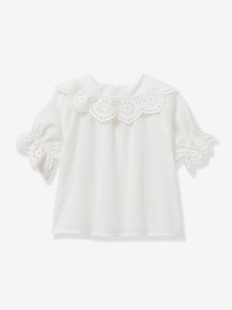 Blouse with Broderie Anglaise for Girls, by CYRILLUS ecru - vertbaudet enfant 