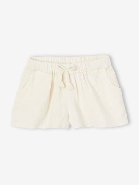 Cotton Gauze Combo: Ruffled Top & Shorts for Girls ecru - vertbaudet enfant 