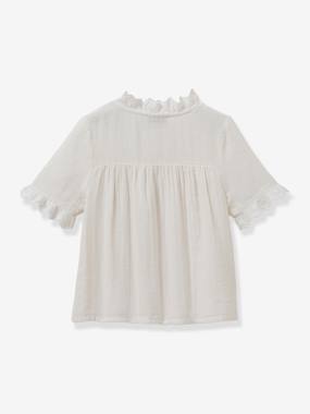 Shirt with Broderie Anglaise for Girls, by CYRILLUS  - vertbaudet enfant