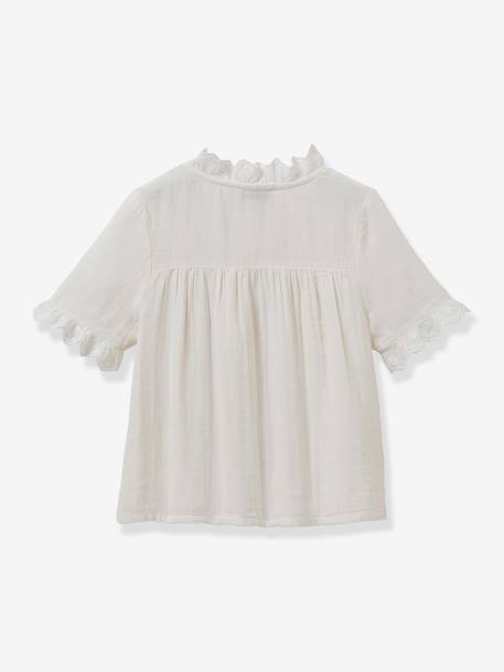 Shirt with Broderie Anglaise for Girls, by CYRILLUS ecru+rose - vertbaudet enfant 