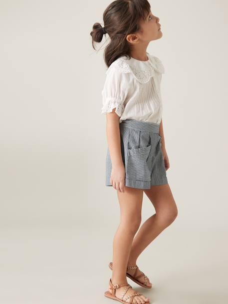 Blouse with Broderie Anglaise for Girls, by CYRILLUS ecru - vertbaudet enfant 