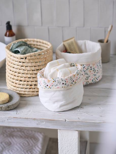 Set of 2 Reversible Baskets, Little Flowers White - vertbaudet enfant 