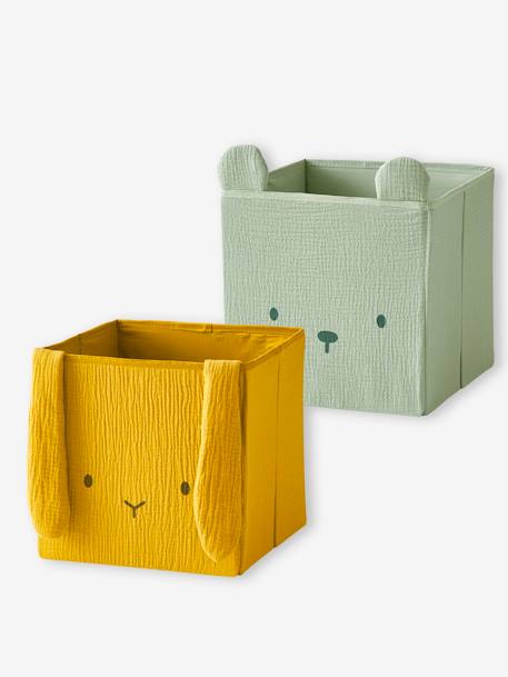 Set of 2 Animals Boxes in Cotton Gauze set pink+set white+set yellow - vertbaudet enfant 