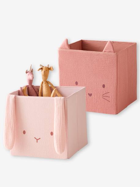 Set of 2 Animals Boxes in Cotton Gauze set pink+set white+set yellow - vertbaudet enfant 