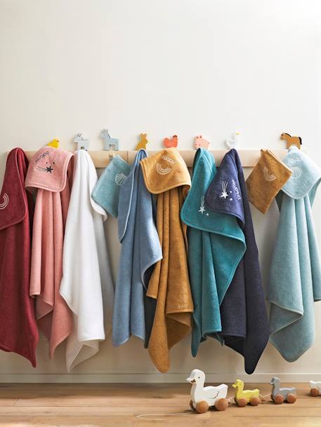 Cape de bain personnalisable et gant de toilette blanc+bleu moyen+framboise+ocre+rose poudré+vert bleuté+vert céladon - vertbaudet enfant 