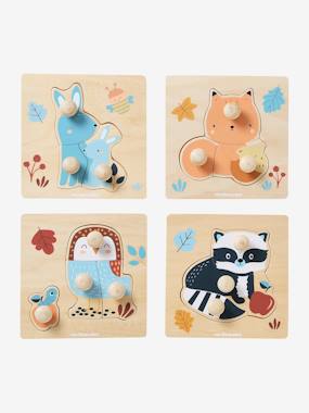 Toys-Pack of 4 Peg Puzzles in FSC® wood, Forest Friends