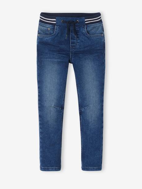 Jean garçon droit facile à enfiler denim effet molleton BRUT FONCE+denim black+denim bleached+denim gris+double stone+STONE MOYEN - vertbaudet enfant 