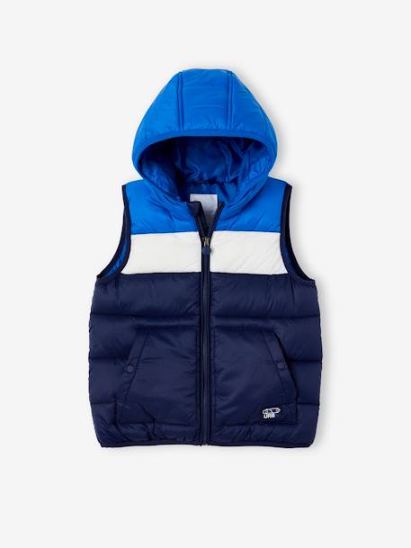 Hooded Colourblock Bodywarmer for Boys electric blue+khaki+navy blue - vertbaudet enfant 