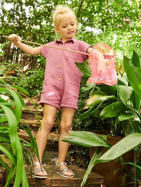 Cotton Gauze Jumpsuit for Girls pastel yellow+peony pink - vertbaudet enfant 