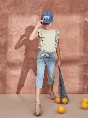 -Cropped Denim Trousers with Bow for Girls