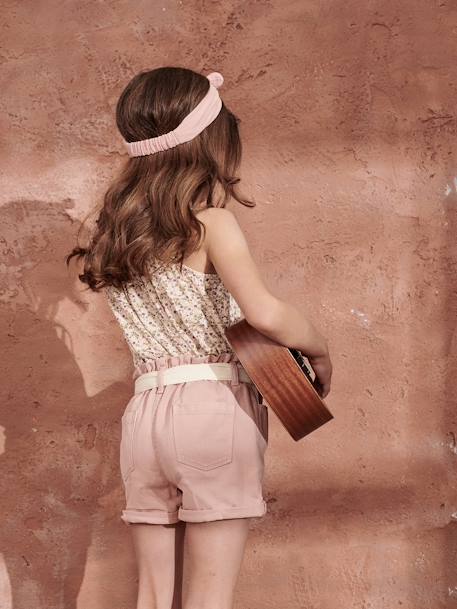Short style paperbag fille et sa ceinture en gaze de coton rose poudré+sable+vert d'eau - vertbaudet enfant 