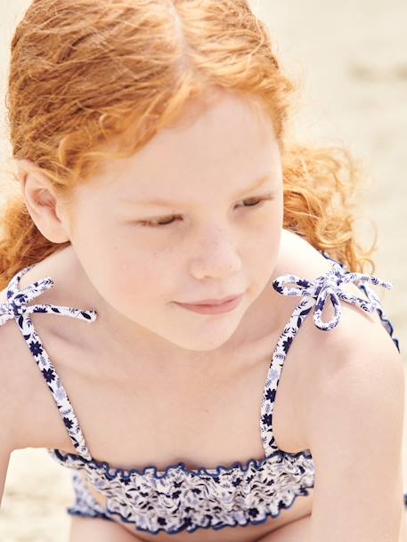 Maillot de bain 2 pièces fleuri fille bleu - vertbaudet enfant 