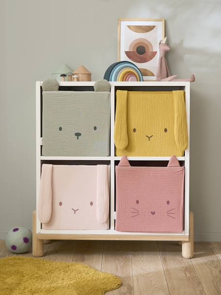 Lot de 2 bacs de rangement animaux gaze de coton lot blanc+lot jaune+lot rose - vertbaudet enfant 