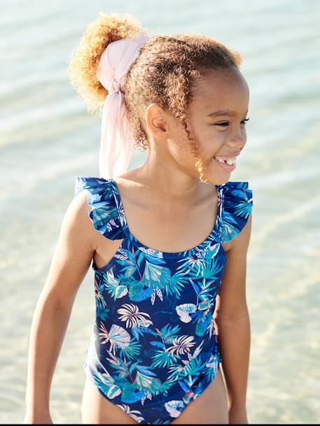 Swimsuit with Tropical Print, for Girls navy blue - vertbaudet enfant 