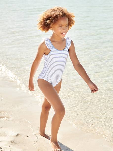 Sailor-Style Swimsuit for Girls striped blue - vertbaudet enfant 