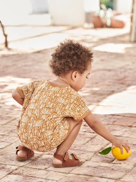 Sandales scratchées en cuir bébé garçon beige imprimé+marron+rouge - vertbaudet enfant 